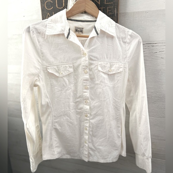 Converse Ladies White Button Down Long Tee - Picture 1 of 5